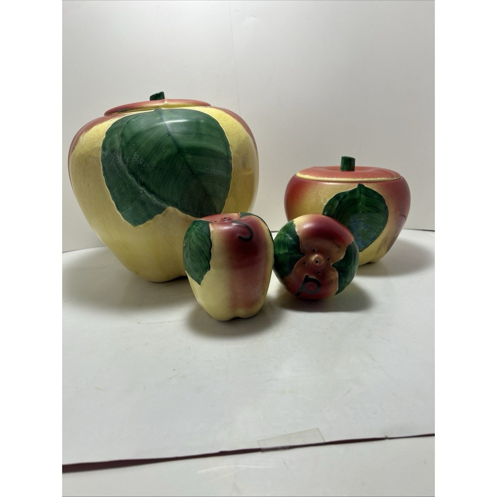 Hull Apple Cannister with Salt and Pepper Shakers 1950s Vintage